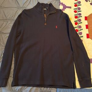 Polo by Ralph Lauren Navy Half-Zip Pullover with Leather Zip Pull
